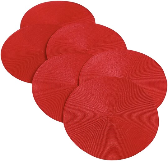 CC Home Furnishings; CC Home Furnishings Set of 6 Red Round Indoor Braided Table Place mats 14.75”; Category:Placemats; Image:1